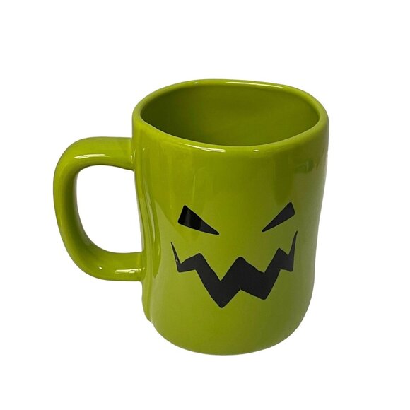 RAE Dunn Artisan Collection Green Pumpkin Face Boo Spooky Halloween Mug 3W 5H - Picture 1 of 9